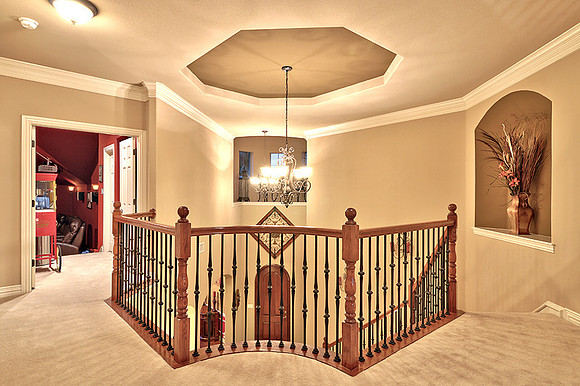Entry Vestibule from second floor landing, Media Room on left.